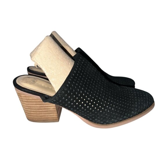 Marc Fisher Ripley Perforated Black Leather Mules With Stacked Heel Size 8M - Picture 2 of 16